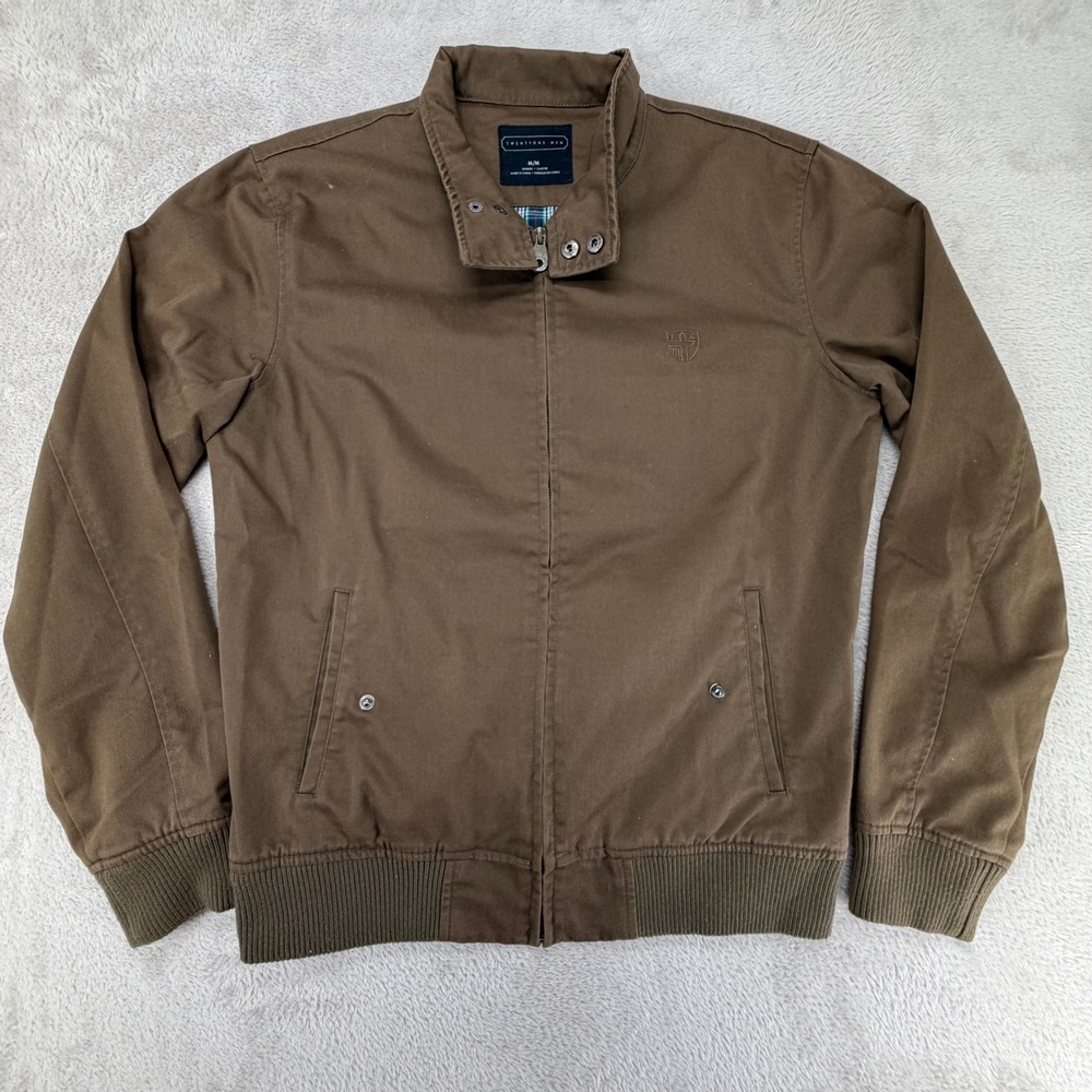 Twentyone Men Mens Harrington Jacket Medium Brown Preowned Full Zip Plaid Lined